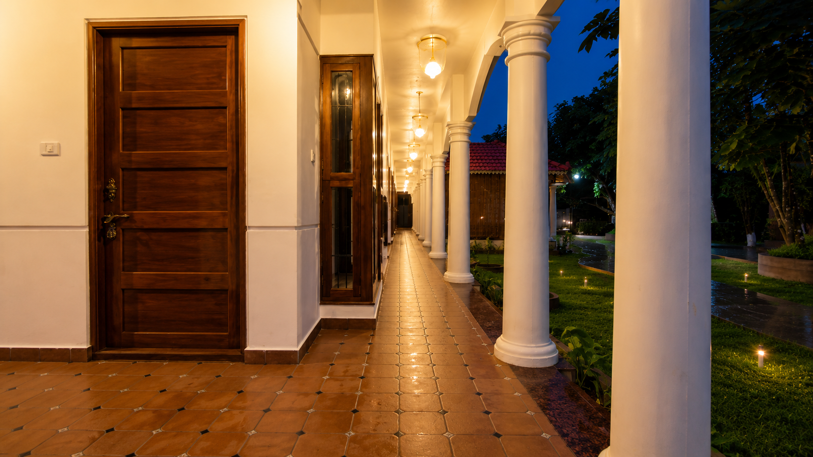 Beautiful homestay exterior with tropical gardens